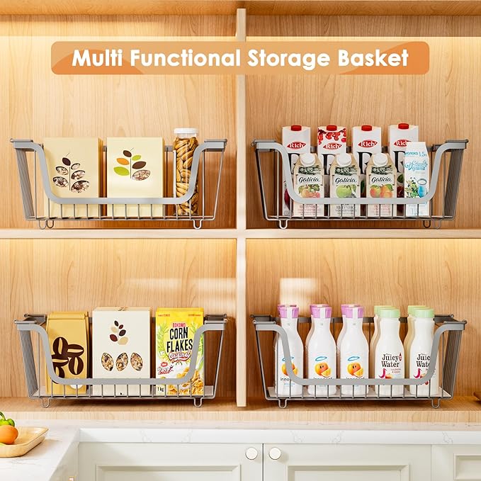4 Pack Stackable Wire Baskets with Handles for Pantry Organizers and Storage, Fruit and Vegetable wire storage baskets, Potat