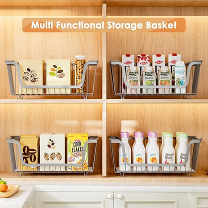 4 Pack Stackable Wire Baskets with Handles for Pantry Organizers and Storage, Fruit and Vegetable wire storage baskets, Potat