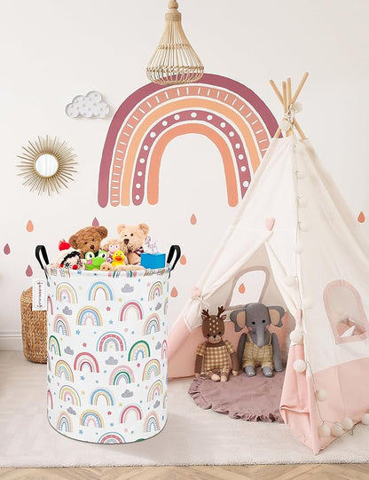 QUEENLALA Large Storage Basket,Laundry Hamper/Bathroom/Home Decor/Collapsible Round Storage Bin,Boys and Girls Hamper/Boxes/C