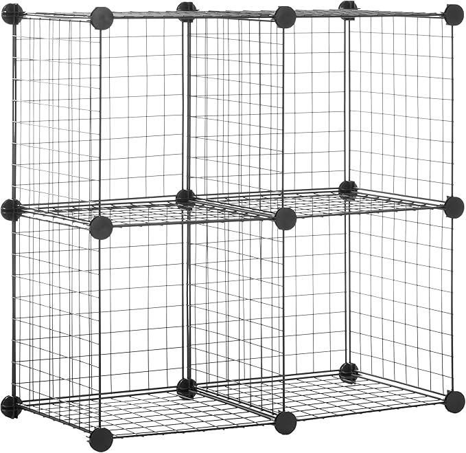Amazon Basics 4 Cube Wire Grid Storage Organizer, Closet Organizer and Shelves, Stackable, Space-Saving, Easy to Assemble, 14