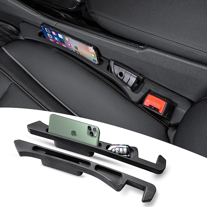 Car seat Gap Filler 2-Piece Multi-Functional Storage Belt with PU Material, seat Side Gap Filler to Prevent Items from Fallin