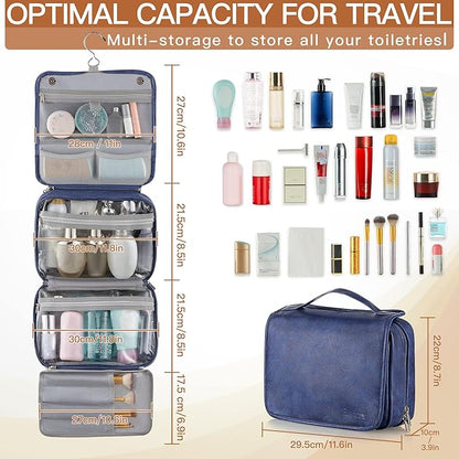 Elviros Hanging Toiletry Bag for Men Travel Essentials 3-in-1 Large Waterproof Dopp Kit PU Leather Shaving Bag with Separate 