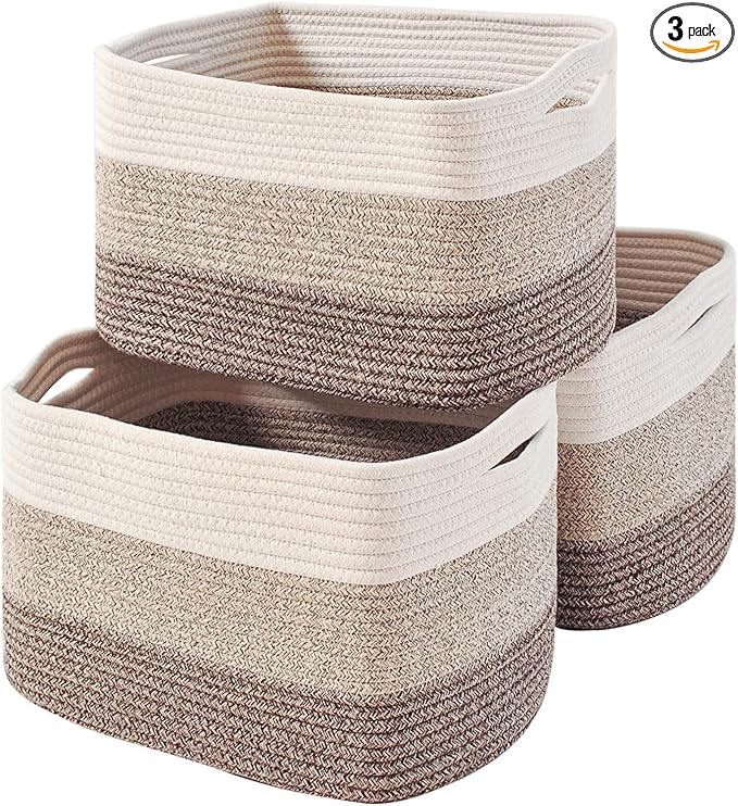 ICERZCZ Storage Baskets for Organizing Shelves, Woven Cotton Rope Bins for Baby Nursery Organization, Book Toy Towel Organize