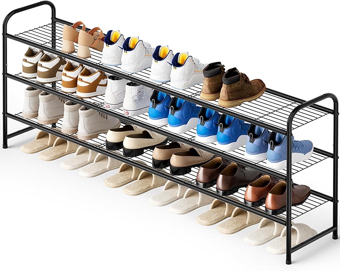 KEETDY 3-Tier Long Shoe Rack for Closet Metal Shoe Organizer for Entryway, Wide Stackable Shoe Storage Shelf with Sturdy Wire