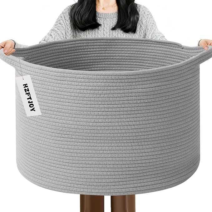115L Large Blanket Basket,23.6" L x 23.6" W x 15.7" H Rope Woven Baskets with Handles, Toys Storage Bins,Laundry Basket Perfe