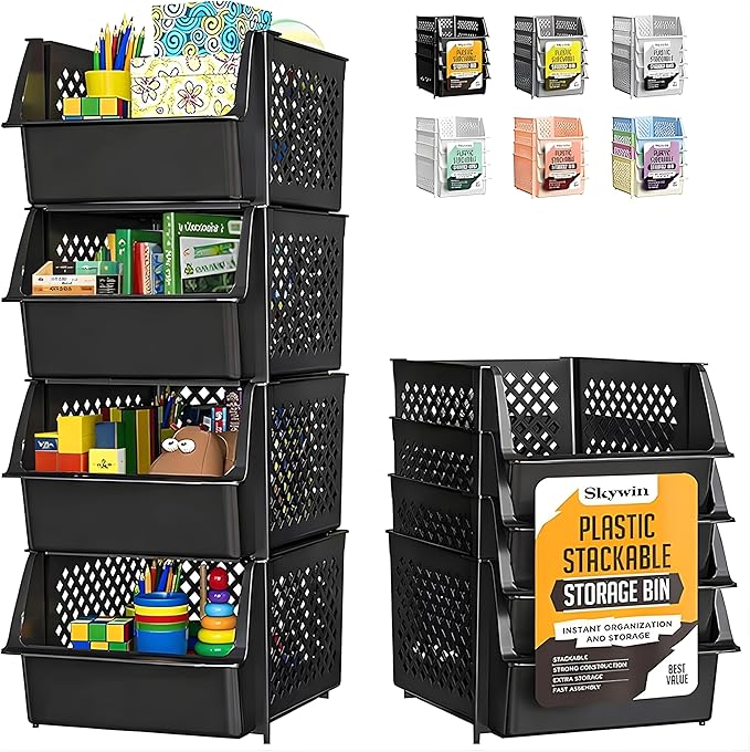 TidyFriend 4 Pack Stackable Storage Bins Open Front for Pantry Organizers and Storage, Pantry Storage for Food, Kitchen and H