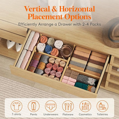 Lifewit 4" High 8 Pack Bamboo Drawer Dividers 31-40cm/12-16 Adjustable Wooden Drawer Organizer for Clothes/Utensils, Expandab