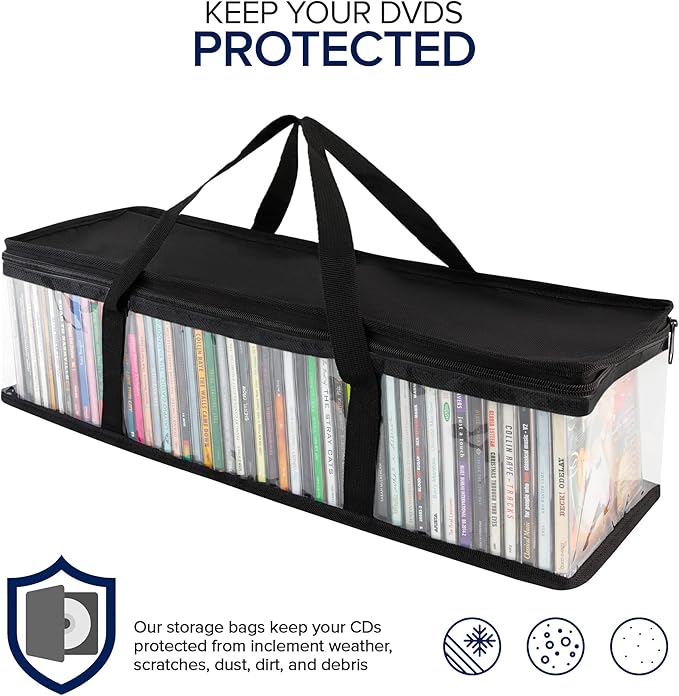 Stock Your Home CD Storage Bags (4 Pack) - Transparent PVC Media Storage - Water Resistant CD Holder Case with Handles - Clear Plastic Carrying Game Bag Storage for CDs, Albums, Video Games, Books