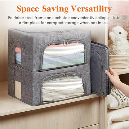 Lifewit Clothes Storage Bins with Metal Frame, Stackable Storage Box, Foldable Clothing Storage Bins with Lids, 25L Storage B