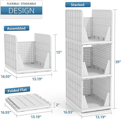 Sorbus Stackable Shelf Organizer Baskets – Plastic Closet Organizer for Clothes, Pantry, Bathroom, Kitchen & Garage – Open Fr