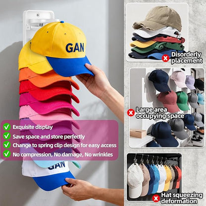Spring Clip Hat Organizer for Baseball Caps – 2 Pack, Wall Hat Rack for Door & Closet – Keeps 20 Hats Tidy in Garage, Dorm, M