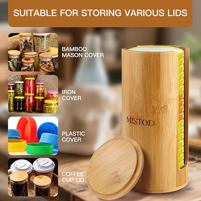 2Pack Mason Jar Lid Organizer, Bamboo Stackable Steady Mason Jar Lid Storage Suitable for Mason/Canning/Bamboo Lids(WIDE/REGULAR), Fit Perfectly