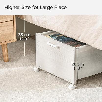 Under Bed Storage with Wheels, Wooden Under Bed Drawers On Wheels, Rolling Under Bed Shoe Storage, Space Saving,White,Quadrup