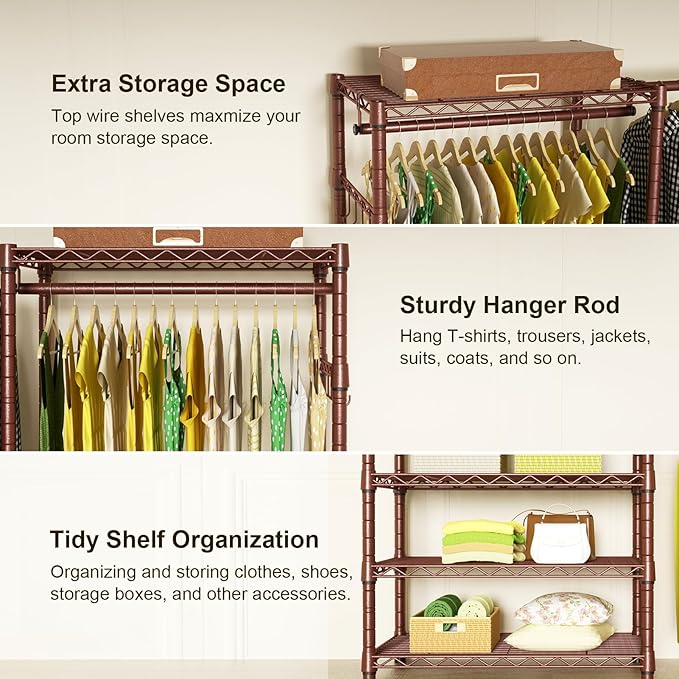 Ulif E1 Heavy Duty Closet Garment Rack, 6 Tiers Adjustable Metal Freestanding Expandable Clothing Storage with 4 Hanger Rods,