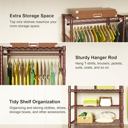 Ulif E1 Heavy Duty Closet Garment Rack, 6 Tiers Adjustable Metal Freestanding Expandable Clothing Storage with 4 Hanger Rods,