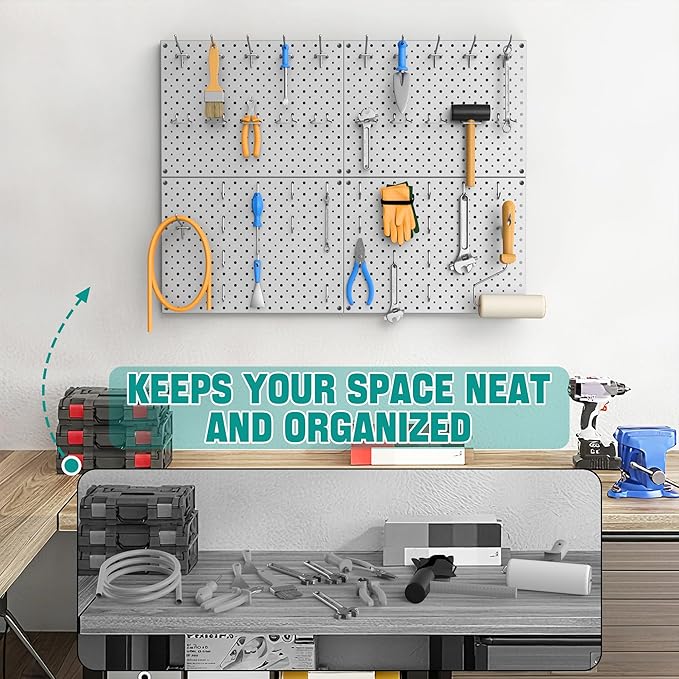 EVERHANGER Metal Pegboard Panels, Heavy Duty Pegboard Wall Organizer, Garage Wall Panels, Tool Storage Organization, 12"X16",
