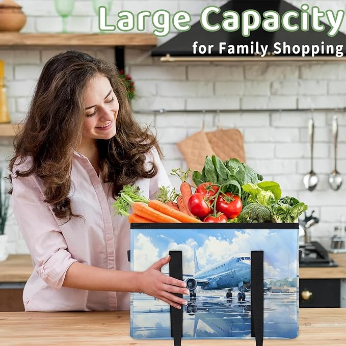 Reusable Grocery Bags Heavy Duty Shopping Bags Foldable Large Tote Bags with Long Handles & Hard Bottom