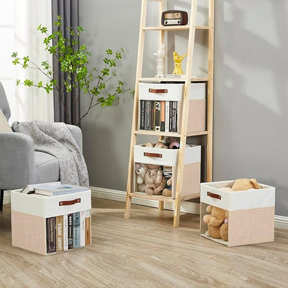 Bagnizer Storage Cubes, 4 Pack Linen Foldable Storage Bins (13 x 13 inch) with Clear Window and Handles, Fabric Organizer for