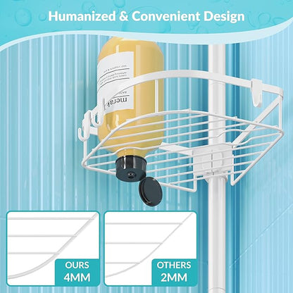 Shower Caddy Tension Pole, 4-Tier Adjustable Corner Shower Standing Caddy, Rustproof Shower Rack for Bathroom Bathtub, with 4