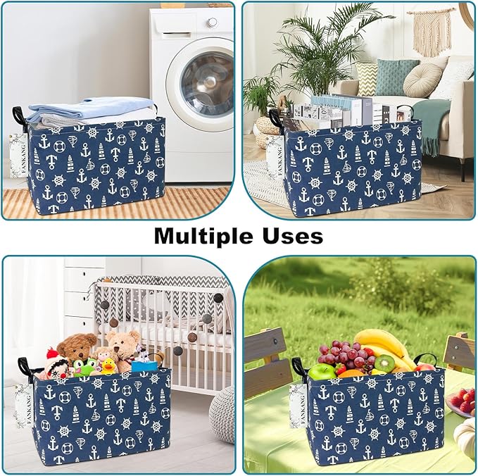 FANKANG Storage Basket,Nursery Hamper Canvas Laundry Basket Foldable with Waterproof PE Coating Storage, Office, Bedroom, Clo