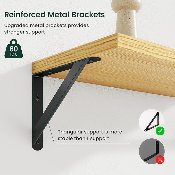 Floating Shelves, 8 Inch Deep Rustic Wood Wall Storage, 48W x 8D Wall Shelves Set of 2, Heavy Duty Metal Brackets, Industrial