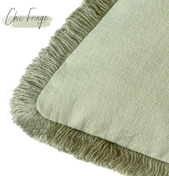 Foindtower Set of 2 Decorative Linen Fringe Throw Pillow Covers Boho Farmhouse Cushion Cover with Tassels Soft Accent Pillowc