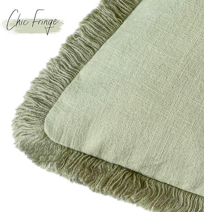 Foindtower Set of 2 Decorative Linen Fringe Throw Pillow Covers Boho Farmhouse Cushion Cover with Tassels Soft Accent Pillowc