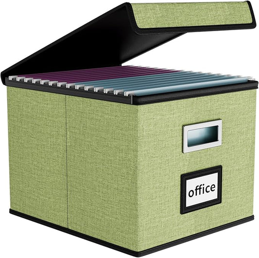 Huolewa File Organizer Box with Lid, Collapsible File Folder Organizer for Office Document Storage, Filing Box with Plastic S