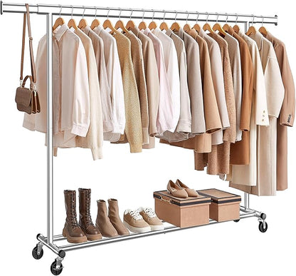 SONGMICS Cabideiro com Rodas, Suporte Resistente para Roupas, Arara Portátil com Barra Extensível, Capacidade de Carga 150 kg