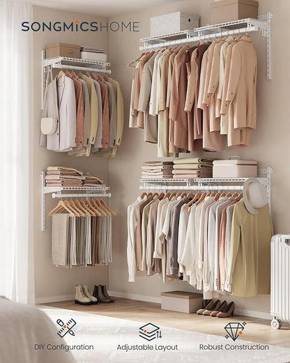 SONGMICS HOME Closet System, Closet Insert Organizer, 4-6 ft, Adjustable Metal Shelving Unit with 6 Hanging Rods, 6 Shelves, 