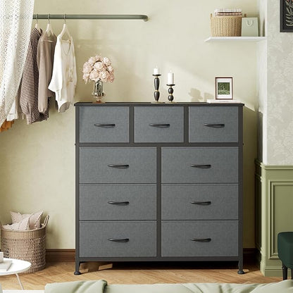 DUMOS Dresser for Bedroom, Dressers & Chests of Drawers Dresser Organizer, Wood Top Table Furniture with 9 Fabric Storage Tow