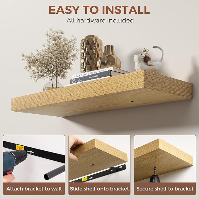 Dreamland 55 Inch Floating Shelves for Wall,8 Inch Deep Floating Shelves,55" W x 8" D Wall Shelves for Bedroom,Living Room, K