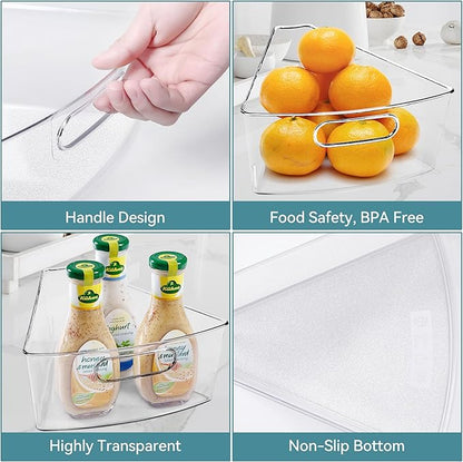 Oubonun Lazy Susan Organizers Set of 8, 12.8’’ x 11.7’’ x 4’’ Plastic Transparent Kitchen Cabinet Storage Bins with Handle, 4