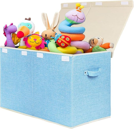 popoly Large Toy Box Chest with Lid, Collapsible Sturdy Toy Bin Storage Organizer Boxes Baskets for Kids, Boys, Girls, Nurser