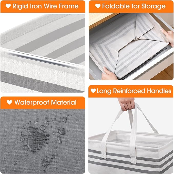 4 Pack Large Laundry Baskets, Laundry Hampers, Freestanding Waterproof Collapsible Clothes Bag with Extended & Reinforced Han