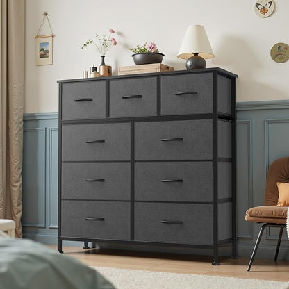 DUMOS Dresser for Bedroom, Dressers & Chests of Drawers Dresser Organizer, Wood Top Table Furniture with 9 Fabric Storage Tow