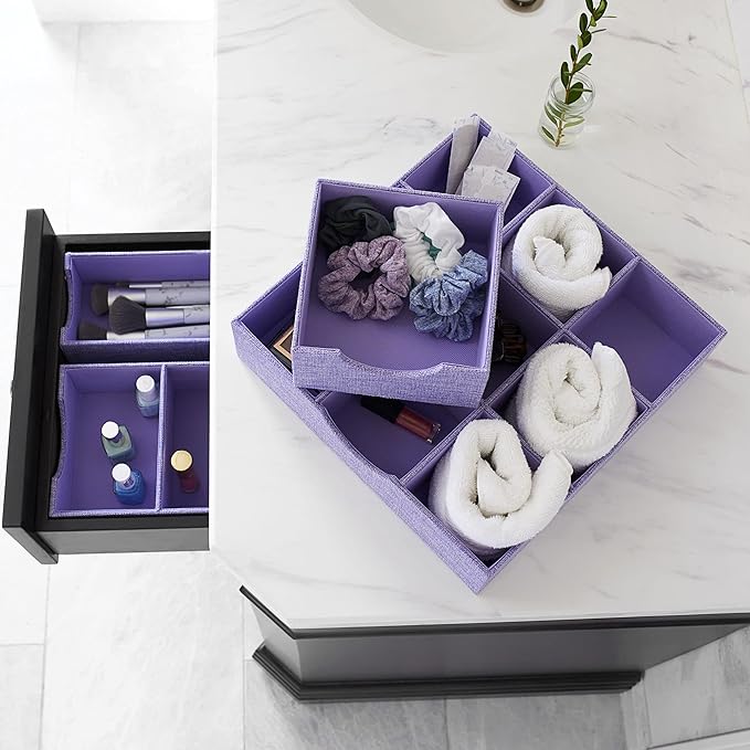 Household Essentials 2-Pack of Drawer Organizers, Sturdy Chipboard With Soft Polyester Cover, Handy and Fashionable Organizat
