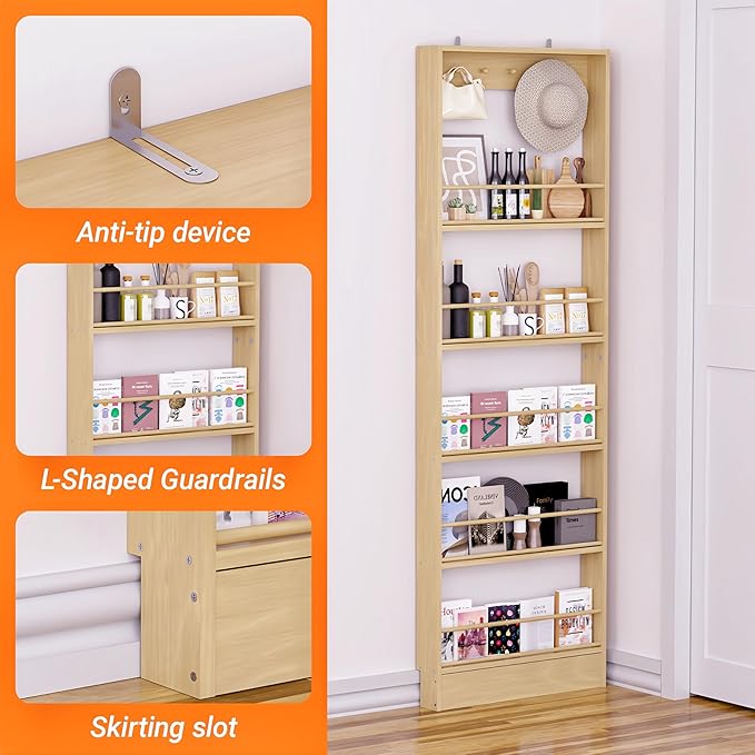 Modern Minimalist Wall-Mounted Bookshelf, Solid Wood Multi-Layer Storage Shelf, 72 Inches High, Space-Saving Design, Ideal fo