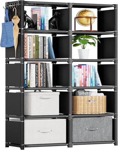 Mavivegue Bookcases: Black Cube Book Shelf, 10 Cube Tall Storage Organizer for Bedroom, Living Room & Office