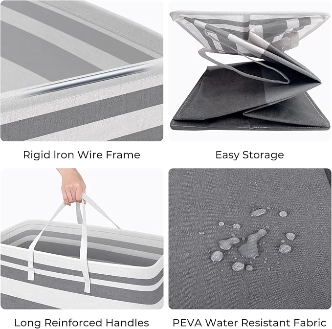 HomeHacks Laundry Basket,100L Each Waterproof, Freestanding Laundry Hamper, Collapsible Tall Clothes Hamper with Extended Han