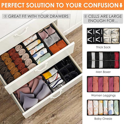 12 Pack Drawer Organizers, 116 Compartments Fabric Foldable Dresser Drawer Organizers for Clothing, Closet Organizers
