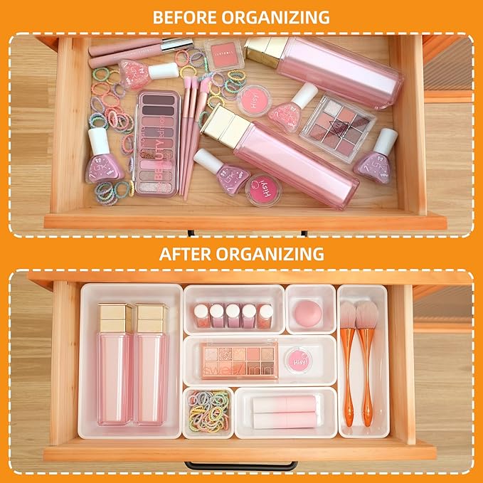 Kitchen Desk Drawer Organizers Storage for Office, Small Acrylic Vanity Trays Makeup for Drawer Bathroom Plastic Make up Orga