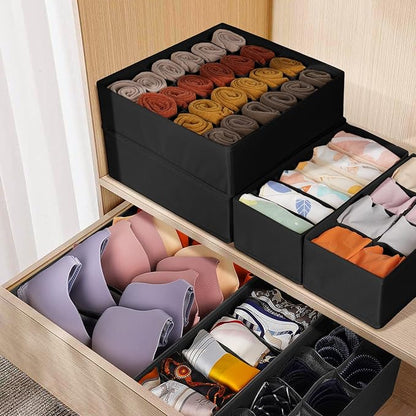 6 Pack Sock Underwear Drawer Organizer Dividers, 58 Cell Foldable Fabric Dresser Closet Organizers and Storage Bins for Cloth
