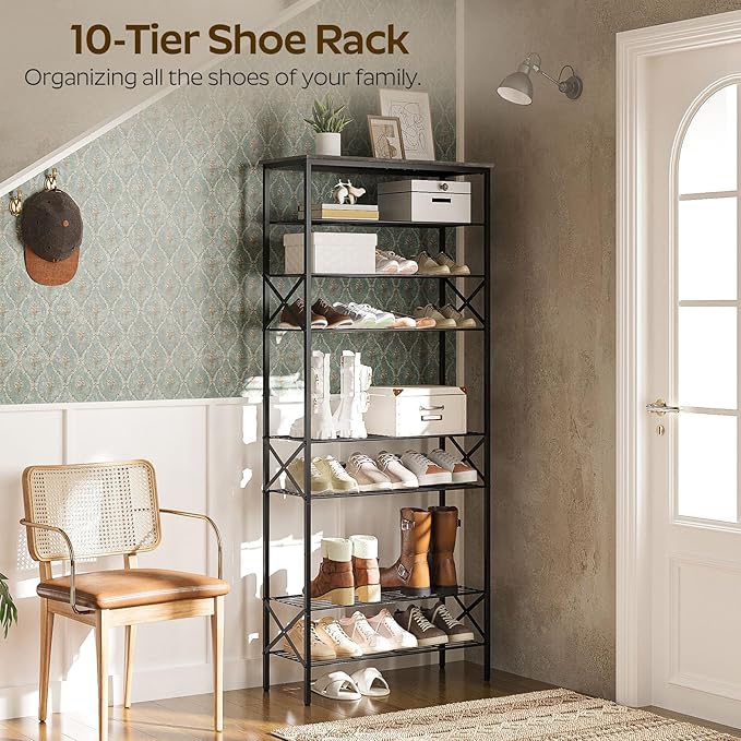 YATINEY 10 Tier Shoe Rack, Large Capacity Shoe Storage Organizer Holds 40 Pairs, Sturdy and Stable, for Entryway, Hallway, Cl