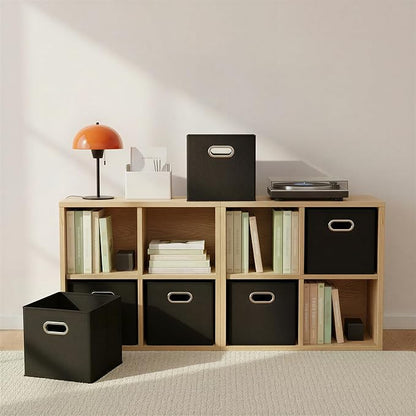 Household Essentials Foldable Fabric Storage Bins 6 Piece Set, Strong Poly-Woven Fabric, Sturdy Chipboard Sides, Grommet Fron
