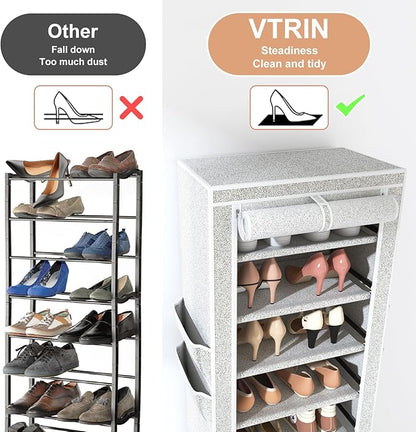 VTRIN Vertical Narrow Shoe Rack Organizer Tall Shoe Rack for Closet Entryway 10 Tier Non-Woven Cover Shoe Shelf Holds 20-22 P