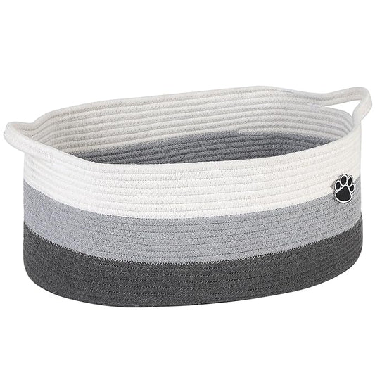 Optish Dog Toy Basket, Toy Box and Bin for Dog Cat Storage, 19.7" X 11" X 7.9" (30L) Large Woven Basket for Blanket Storage, 