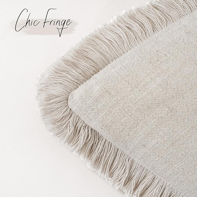 Foindtower Set of 2 Decorative Linen Fringe Lumbar Throw Pillow Covers Boho Farmhouse Cushion Cover with Tassels Cozy Accent 
