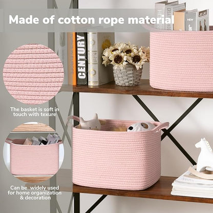 Goodpick Pink Storage Baskets for Organizing, Woven Rope Baskets for Shelves, Baby Basket for Nursery, Toy Storage Bins, Deco
