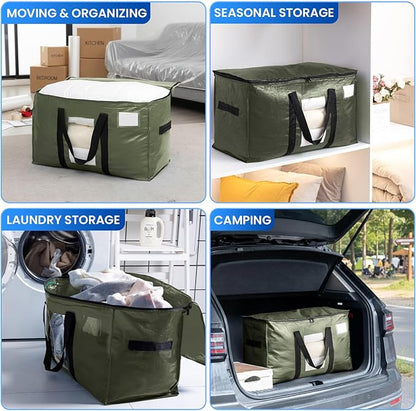 TAILI 12 Pack Green Extra Large Storage Bags, Heavy Duty Totes with Visible Window, Wrap Around Handles, Perfect for Moving a